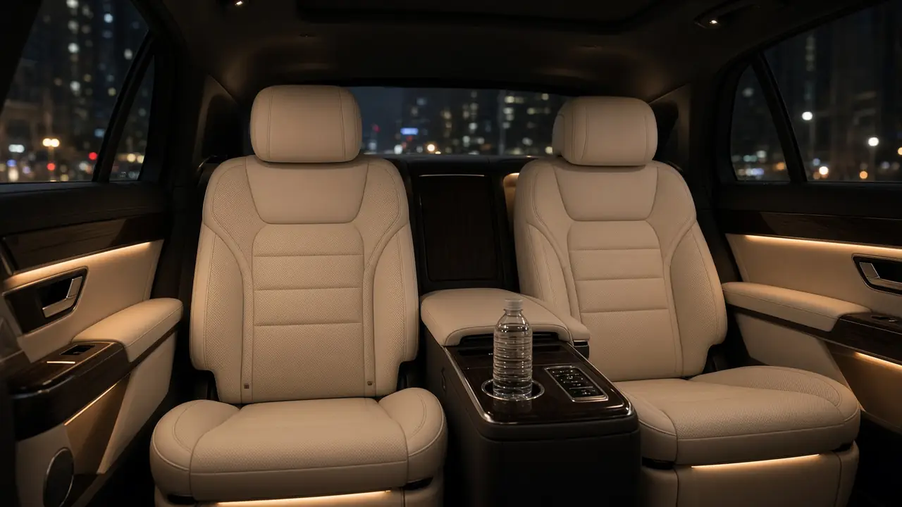 Rear cabin of a luxury chauffeur car